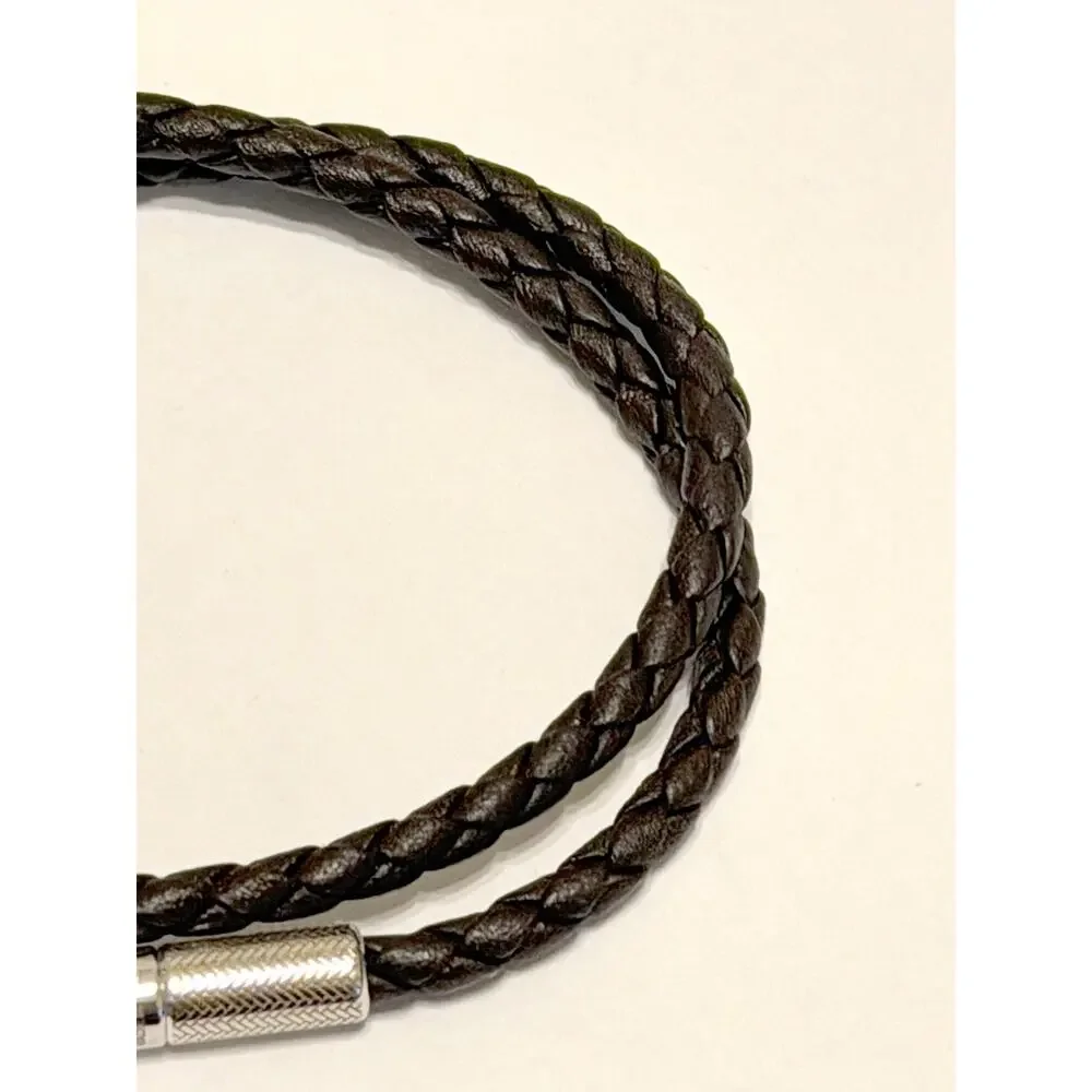 $495 NWT Ermenegildo Zegna Brown Braided Leather Double Wrap Bracelet With Clasp